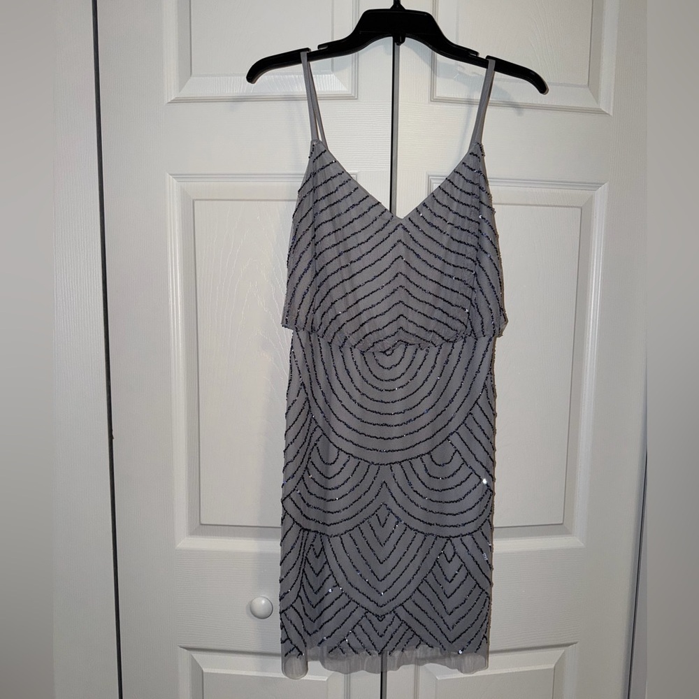 Adrianna Papell Gray Beaded Mini Dress